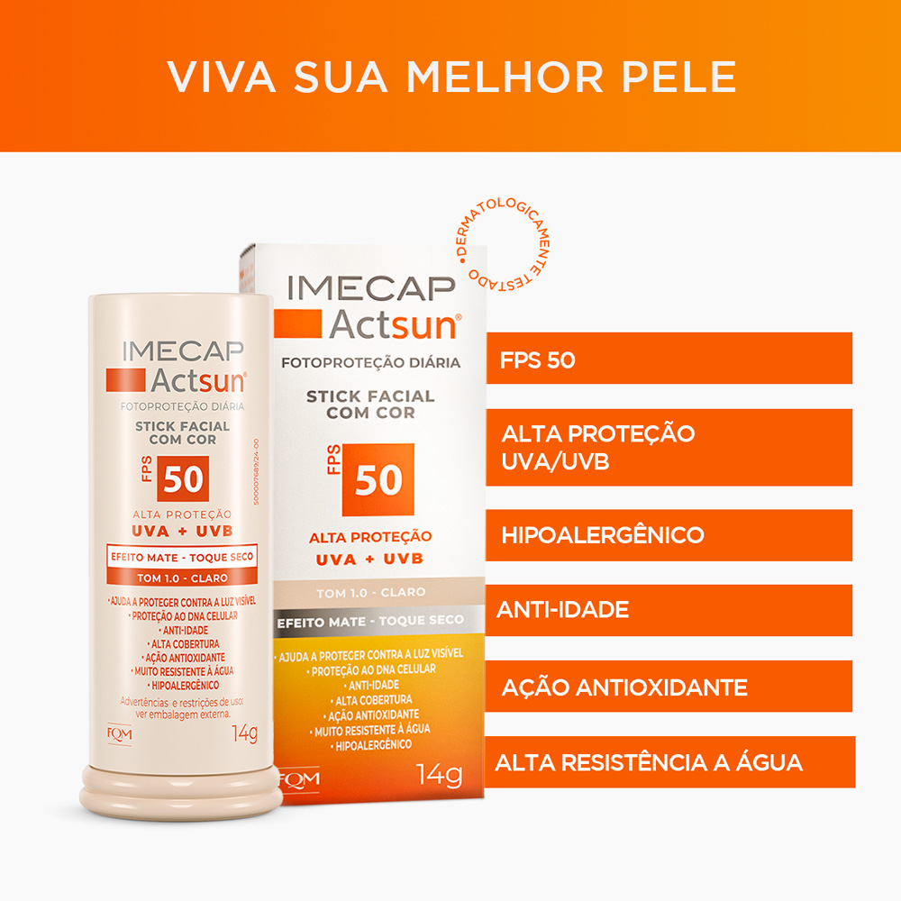 IMECAP ACTSUN PROTETOR SOLAR EM BAST&Atilde;O COM COR CLARO