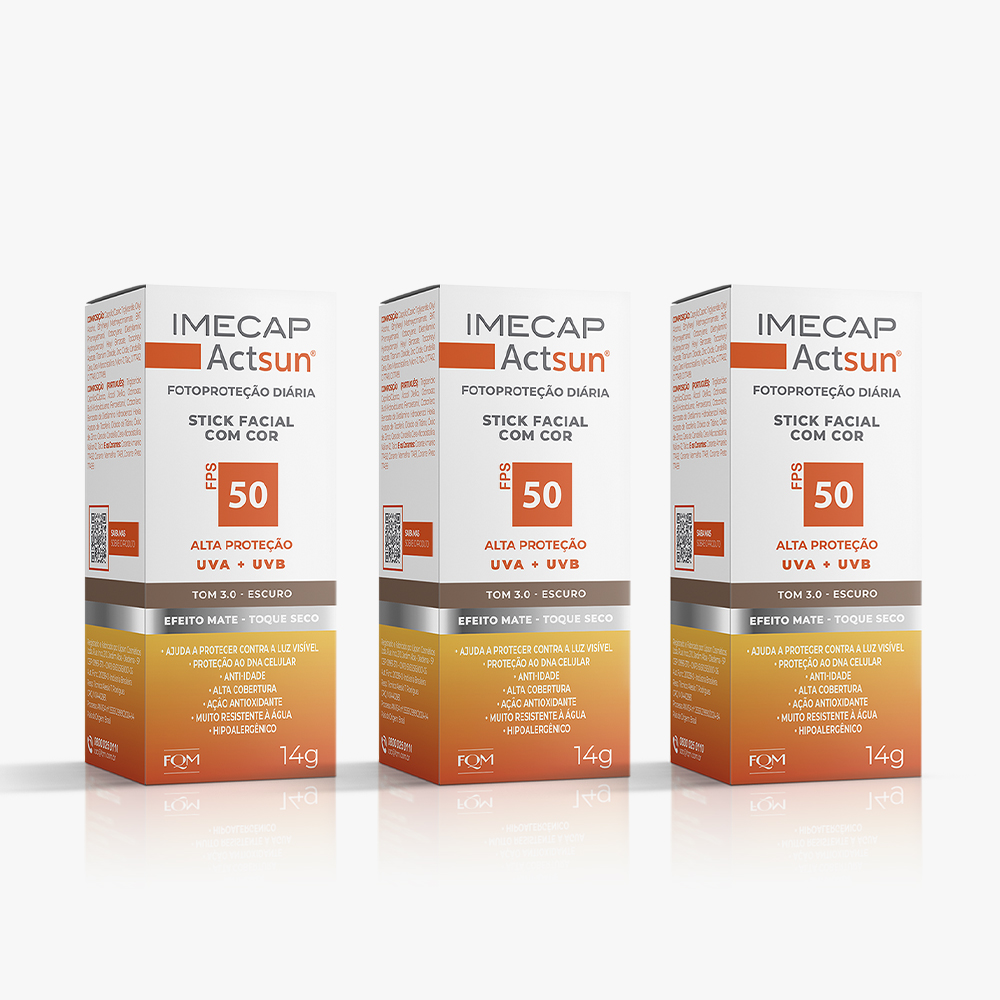 KIT IMECAP ACTSUN BAST&Atilde;O COM COR 3 UNIDADES ESCURO