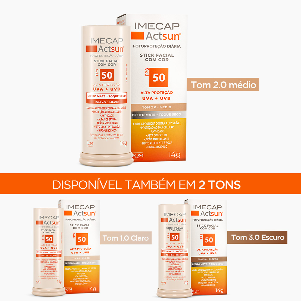 IMECAP ACTSUN PROTETOR SOLAR EM BAST&Atilde;O COM COR M&Eacute;DIO
