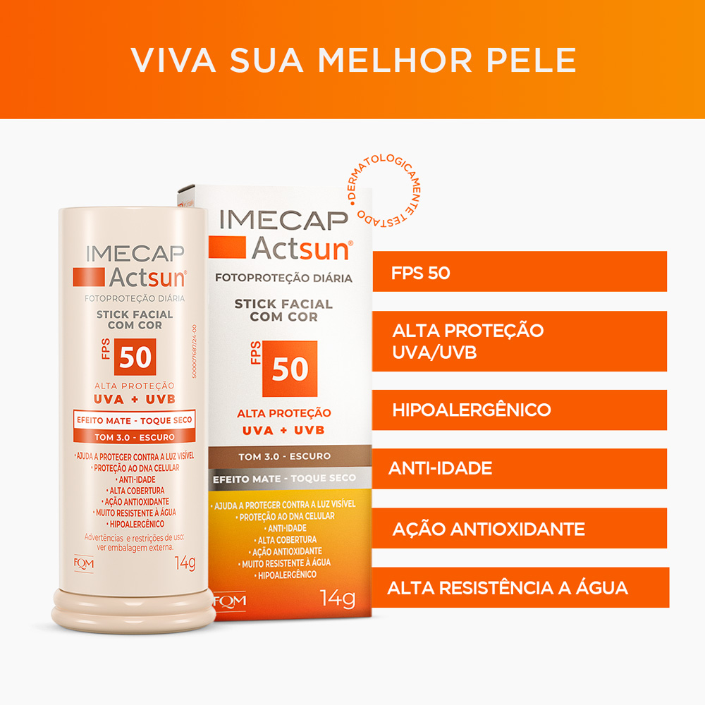IMECAP ACTSUN PROTETOR SOLAR EM BAST&Atilde;O COM COR ESCURO